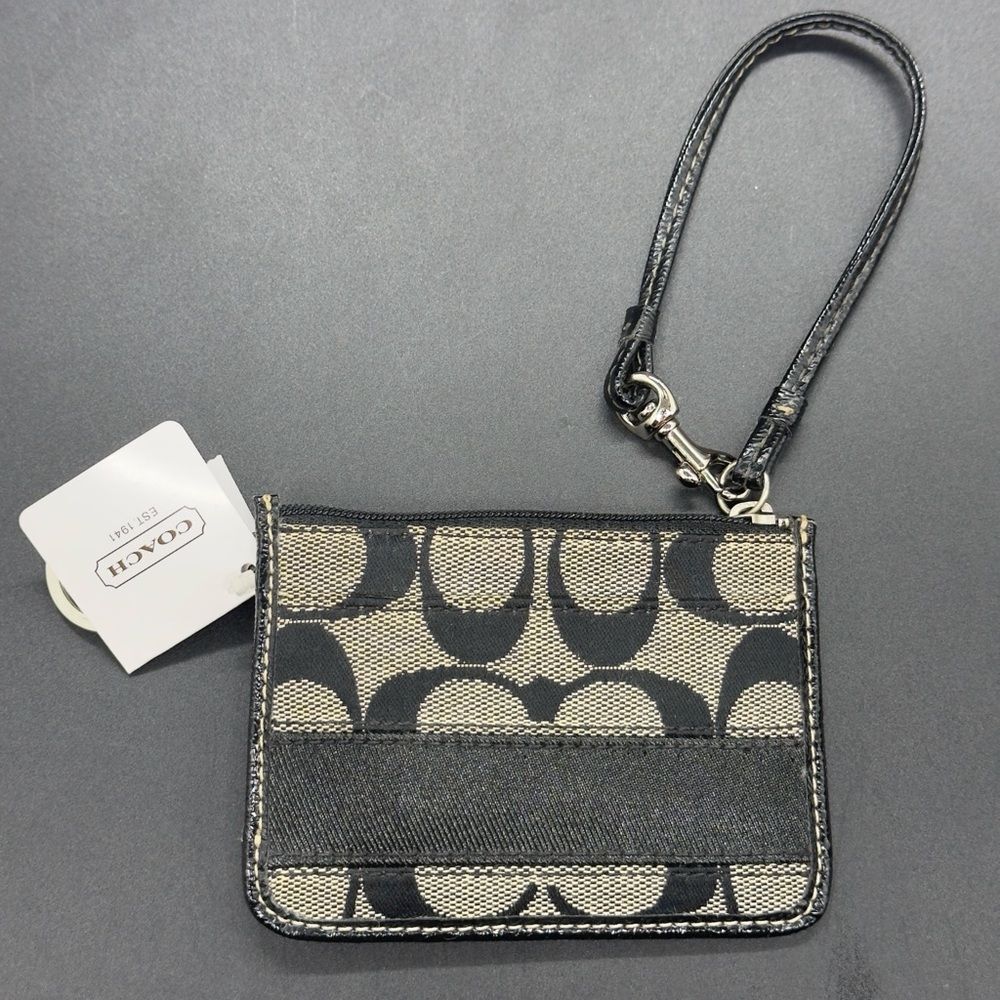 COACH Signature Stripe ID Card Holder Key chain F47665